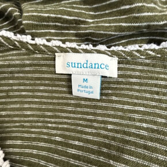 Sundance Womens Olive Green Striped Linen V-Neck Long Sleeve Top Medium Casual - Picture 3 of 8